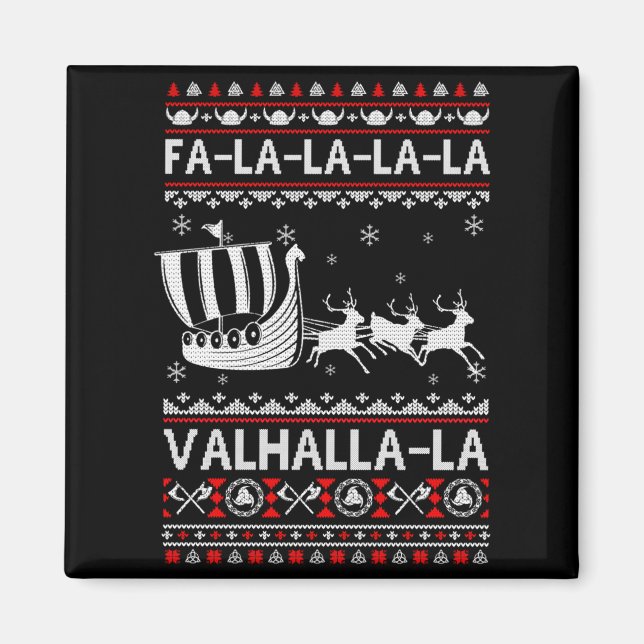 Imán Fa La La Valhalla Viking Ship Christmas Xmas Ugly  (Frente)