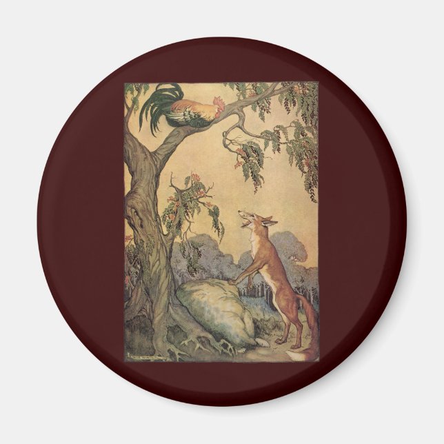 Imán Fábulas antiguas de Esopo, Zorro, Gallo y el Perro (Frente)