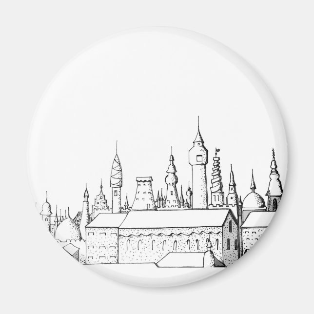 Imán fabulosa ciudad . arte . negro y blanco (Frente)