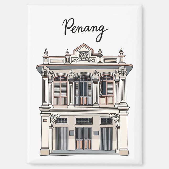 Imán Fachada de tienda de Penang Malasia (Anverso)