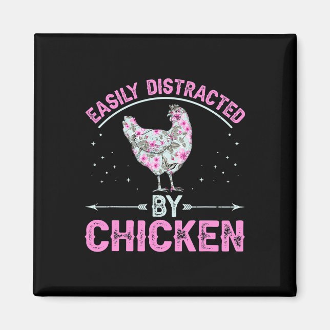 Imán Fácilmente Distraído Por Pollos - Funny Chicken Wh (Frente)