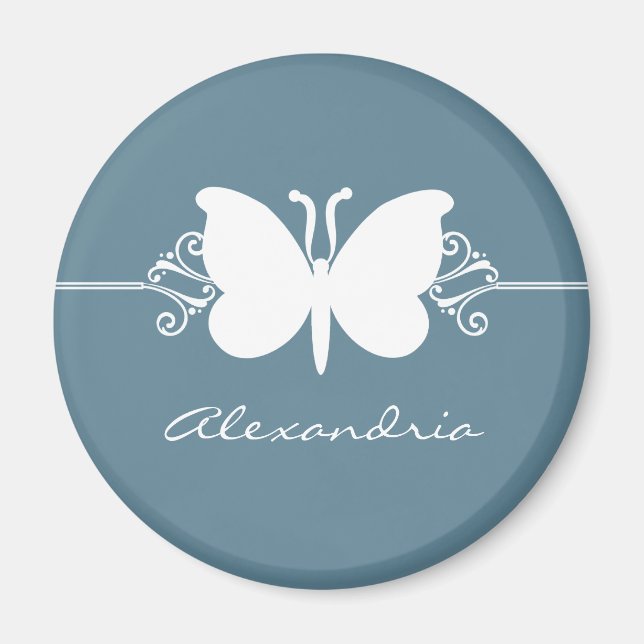 Imán Faded Blue Butterfly Swirls Magnet (Frente)