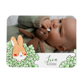 Imán Faire-part naissance magnet Lapin et fleurs