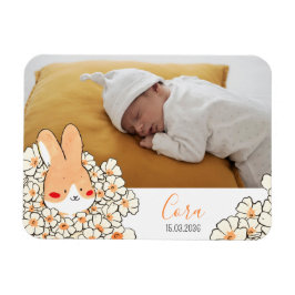 Imán Faire-part naissance magnet Lapin et fleurs
