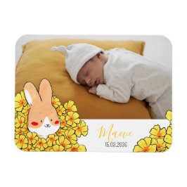 Imán Faire-part naissance magnet Lapin et fleurs