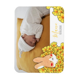 Imán Faire-part naissance magnet Lapin et fleurs