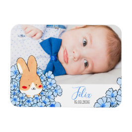 Imán Faire-part naissance magnet Lapin et fleurs