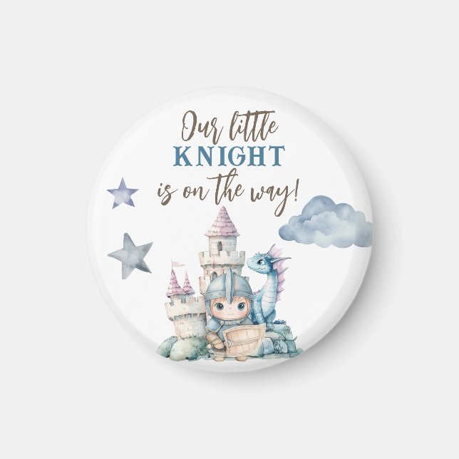Imán Fairytale Dreamy Dragon Blue Knight Baby Shower (Frente)