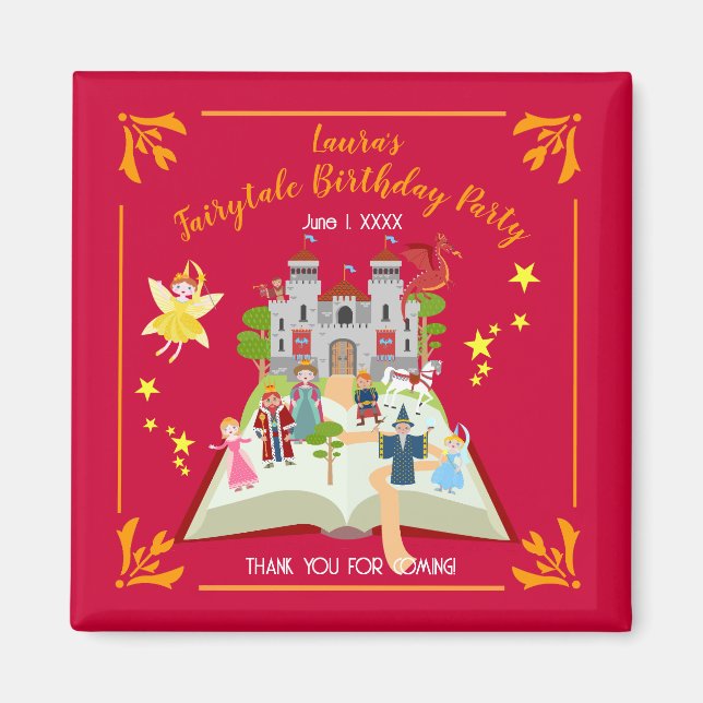 Imán Fairytale Stories Chica fiesta de cumpleaños (Frente)
