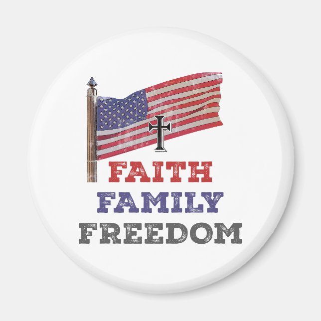 Imán Faith Family Freedom Cross con bandera (Frente)