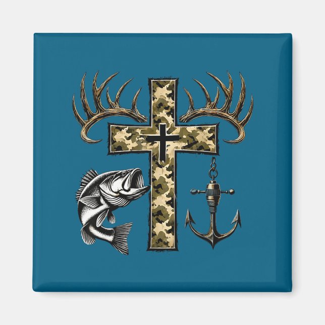 Imán Faith Fishing Hunting Camo Cross With Hook B Chris (Frente)