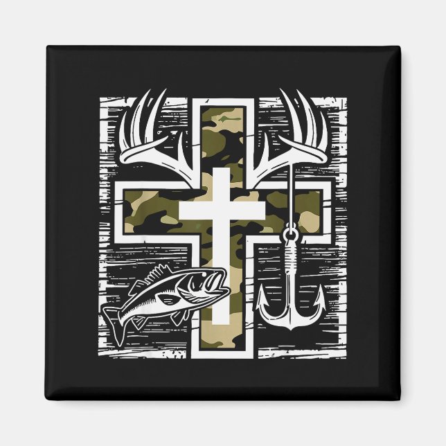 Imán Faith Fishing Hunting Camo Cross With Hook B Chris (Frente)
