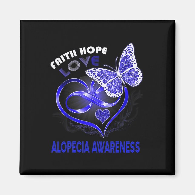 Imán Faith Hope Love Alopecia Conciencia Corazón maripo (Frente)