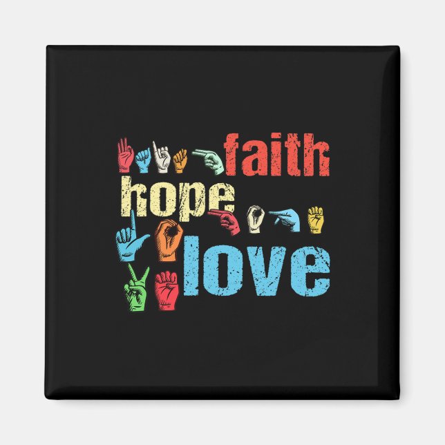 Imán Faith Hope Love American Rótulo Language Christian (Frente)