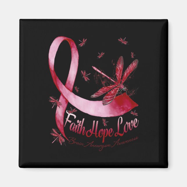 Imán Faith Hope Love Aneurysm Awareness Dragonfly (Frente)