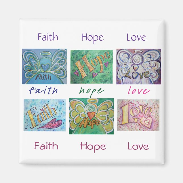 Imán Faith Hope Love Angel Word Collage Magnet (Frente)