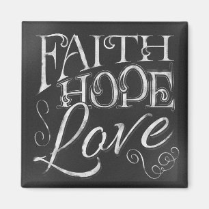 Imán Faith, Hope, Love Chalkboard Square Magnet