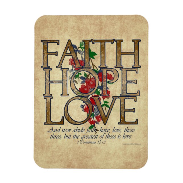 Imán Faith Hope Love Christian Bible Verse (Vertical)