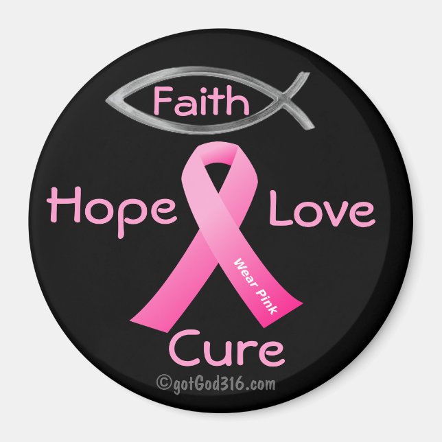 Imán Faith Hope Love Cure gotGod316.com Pink Ribbon (Frente)