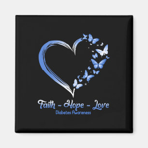 Imán Faith Hope Love Diabetes Awareness Heart Butterfly