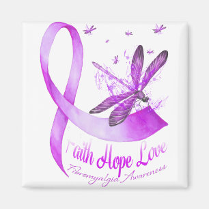 Imán Faith Hope Love Dragonfly Purple Ribbon Fibromyalg