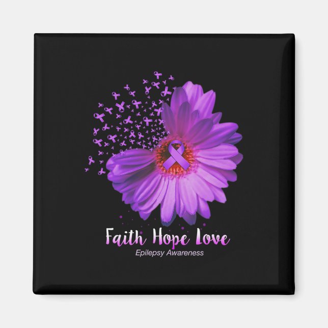 Imán Faith Hope Love Epilepsy Awareness Sunflower (Frente)