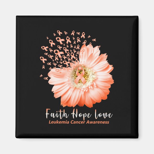 Imán Faith Hope Love Leukemia Awareness Naranja Ribbon  (Frente)