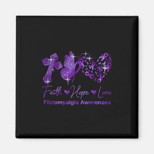 Imán Faith Hope Love Purple Ribbon Fibromialgia Awarene
