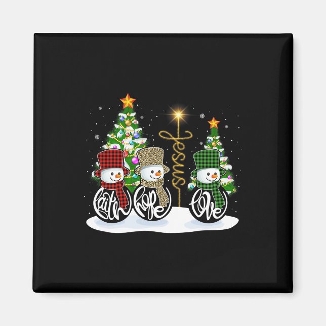 Imán Faith Hope Love Snowman Jesus Fun Xmas Cross Para  (Frente)