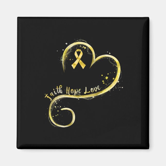Imán Faith Hope Love Yellow Ribbon Children Cancer Awa (Frente)
