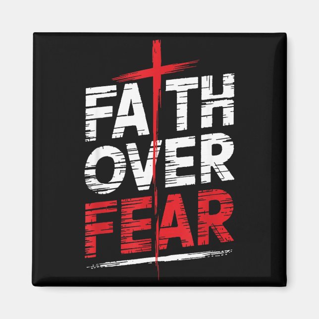 Imán Faith Over Fear With Cross Christian Men  (Frente)