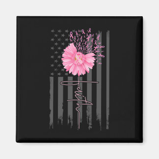 Imán Faith Pink Ribbon Daisy Flower American Flag Breas