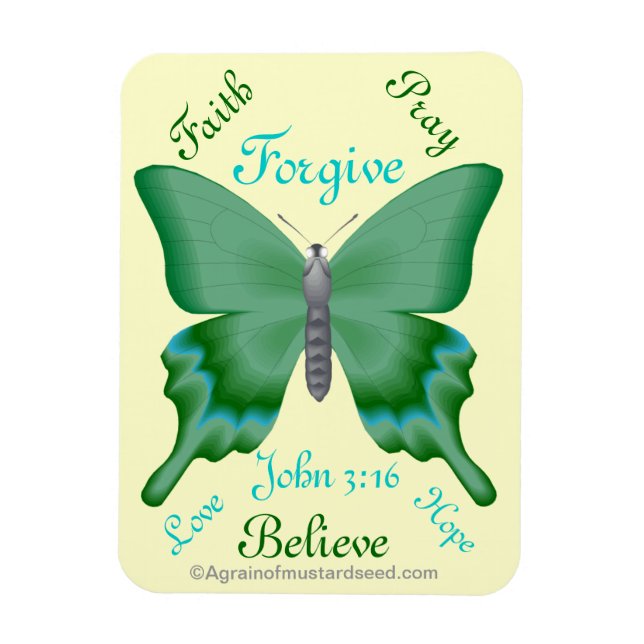 Imán Faith Pray Believe Butterfly Bible Cita (Vertical)
