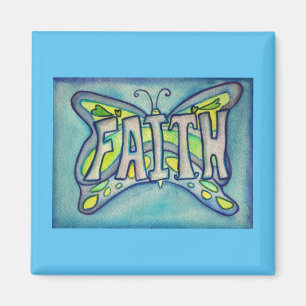 Imán Faith Word Blue Butterfly Personalizado Art Magnet