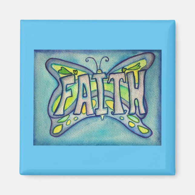 Imán Faith Word Blue Butterfly Personalizado Art Magnet (Frente)