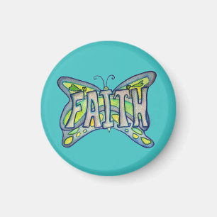 Imán Faith Word Blue Butterfly Personalizado Art Magnet