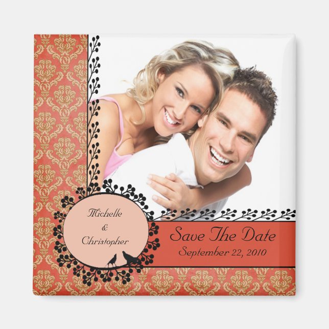 Imán Fall Damask Love Birds Foto Save the Date Magnet (Frente)