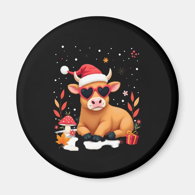 Imán Fall Highland Cow Pumpkin Bow Christmas Girls Kids (Frente)