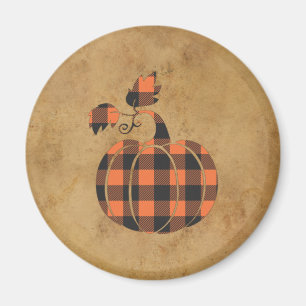 Imán Fall Orange And Black Plaid Autumn Pumpkin