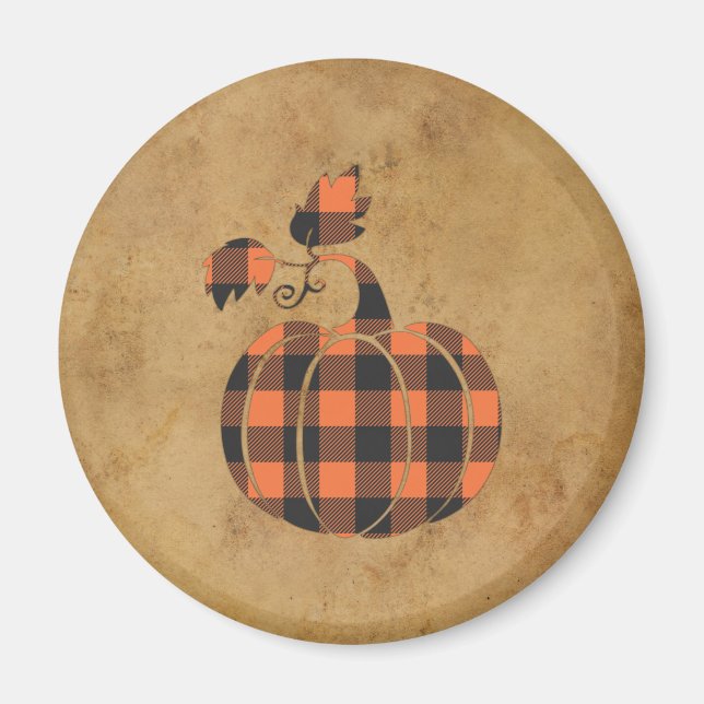 Imán Fall Orange And Black Plaid Autumn Pumpkin (Frente)
