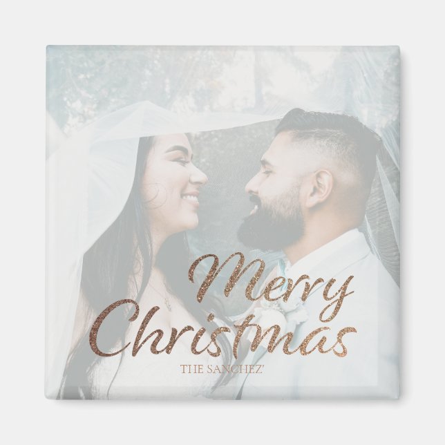 Imán Falso Personalizado de oro de navidad foto y nombr (Frente)