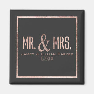 Imán Falso Sr. color de rosa y señora Monogram Wedding