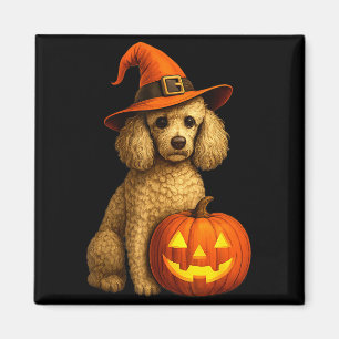 Imán Familia Arte Perro Poodle Halloween Calabaza Bruja
