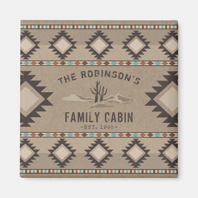 Imán Familia Cabina Rústica Cactus Tribal Nativa del Su (Frente)