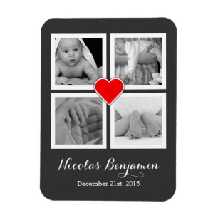 Imán Familia con cuatro fotos y corazones
