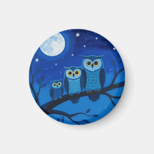 Imán Familia de búhos nocturnos bajo la luz de la luna