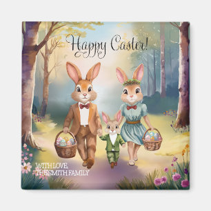 Imán Familia de conejos de Pascua cazando huevos - Acua