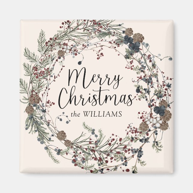 Imán Familia de Navidades de escritura de flores silves (Frente)