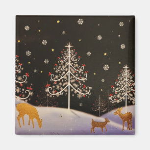 Imán Familia de venados de oro en bosque de Navidades n
