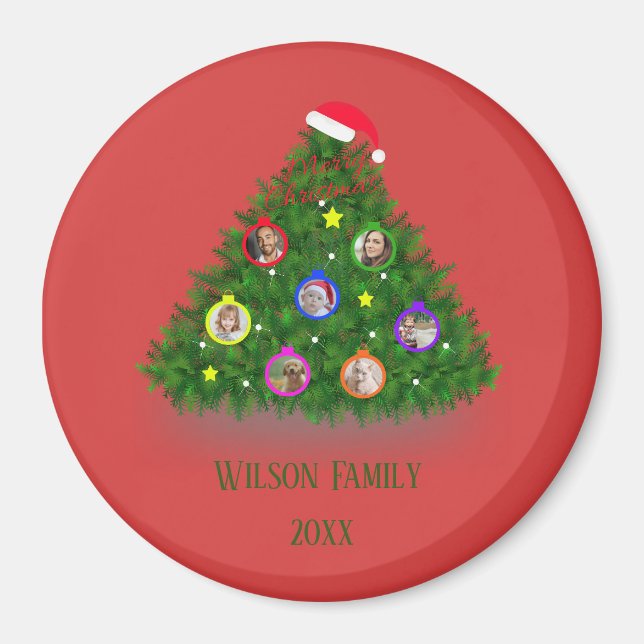 Imán Familia en fotos de árboles de Navidad (Frente)
